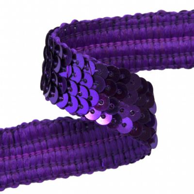 Тесьма с пайетками 12, шир. 20 мм/уп. 25+/-1 м, цвет фиолет - купить в Ухте. Цена: 778.19 руб.