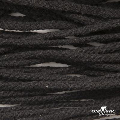 Шнур плетеный d-6 мм круглый, 70% хлопок 30% полиэстер, уп.90+/-1 м, цв.1078-черный - купить в Ухте. Цена: 588 руб.