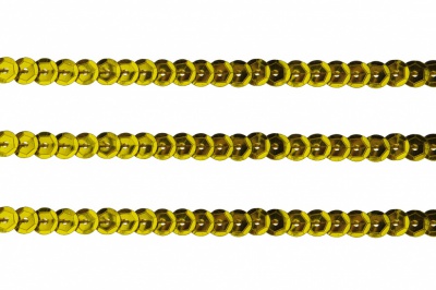 Пайетки "ОмТекс" на нитях, SILVER-BASE, 6 мм С / упак.73+/-1м, цв. А-1 - т.золото - купить в Ухте. Цена: 468.37 руб.