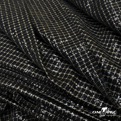 Ткань костюмная с пайетками, 100%полиэстр, 460+/-10 гр/м2, 150см #309 - цв. чёрный - купить в Ухте. Цена 1 203.93 руб.