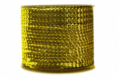 Пайетки "ОмТекс" на нитях, SILVER-BASE, 6 мм С / упак.73+/-1м, цв. 7 - св.золото - купить в Ухте. Цена: 468.37 руб.