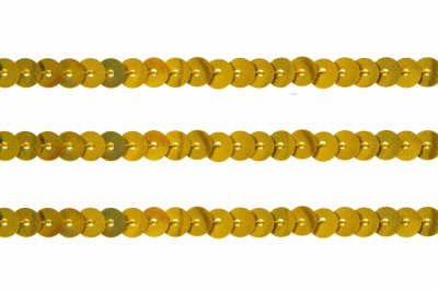 Пайетки "ОмТекс" на нитях, SILVER SHINING, 6 мм F / упак.91+/-1м, цв. 48 - золото - купить в Ухте. Цена: 356.19 руб.
