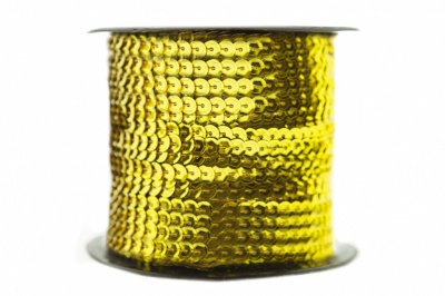 Пайетки "ОмТекс" на нитях, SILVER-BASE, 6 мм С / упак.73+/-1м, цв. А-1 - т.золото - купить в Ухте. Цена: 468.37 руб.